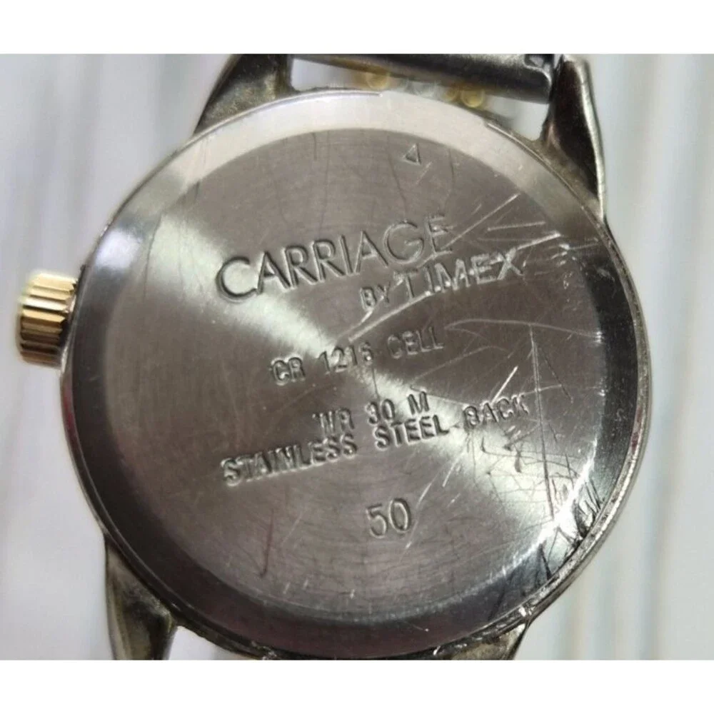Timex Carriage Ladies Quartz Watch Cream Dial Silver & Gold  Metal Stretch Band
